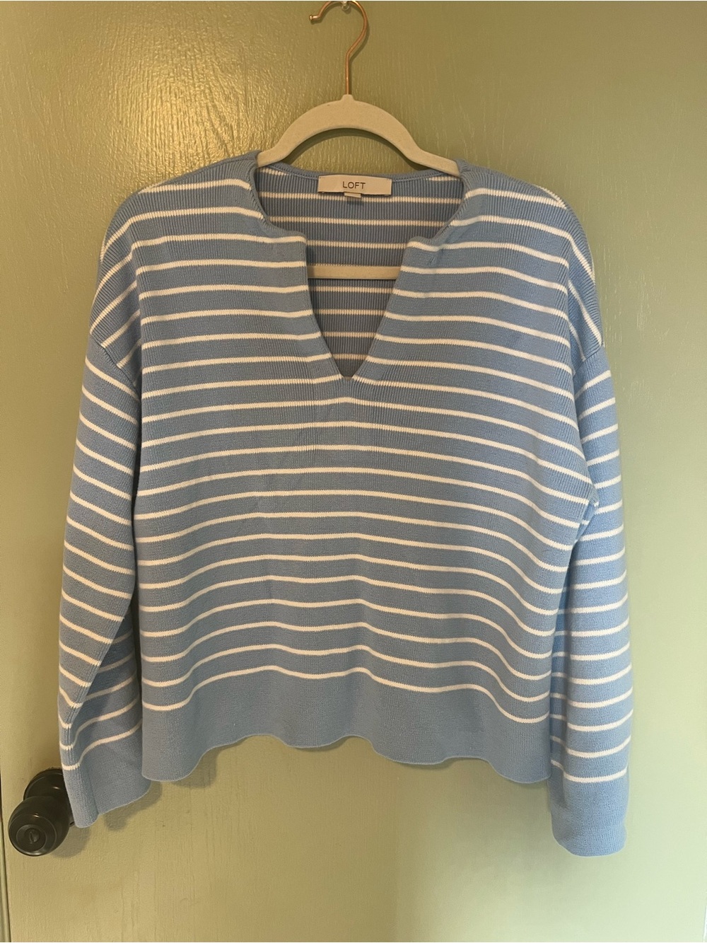 LOFT 100% cotton striped blue sweater